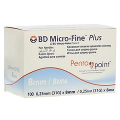 Иглы BD Microfine 31G (0,25*8 мм) для инсулиновых шприц-ручек, 100 шт, срок до 2026 г.