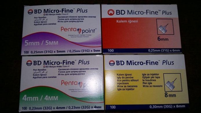 Иглы BD Microfine 32G (0,23*4 мм) для инсулиновых шприц-ручек, срок до 2026 г.