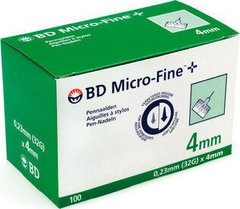 Иглы BD Microfine 31G (0,23*4 мм) для инсулиновых шприц-ручек, 100 шт., срок до 2025 г.